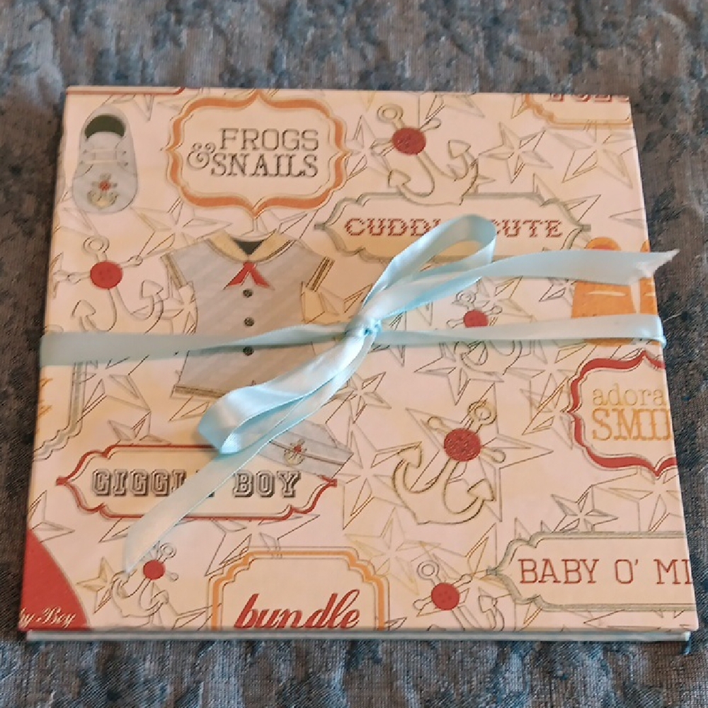 Baby Boy Keepsake Gift Box/album with Light Blue Ribbon